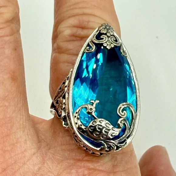 Bali Legacy Caribbean Quartz Peacock Ring 26.25ct Sterling Silver Size 9 NWT - Picture 16 of 17